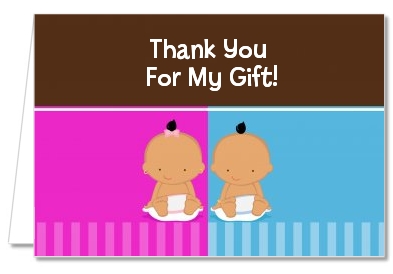 Twin Babies 1 Boy and 1 Girl Hispanic - Baby Shower Thank You Cards