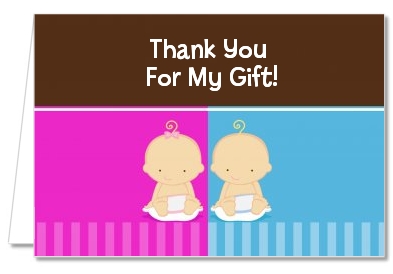 Twin Babies 1 Boy and 1 Girl Caucasian - Baby Shower Thank You Cards