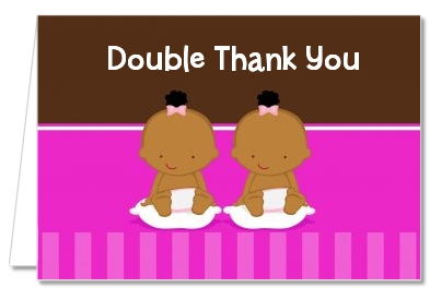Twin Baby Girls African American - Baby Shower Thank You Cards