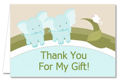 Twin Elephant Boys - Baby Shower Thank You Cards