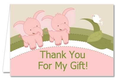 Twin Elephant Girls - Baby Shower Thank You Cards