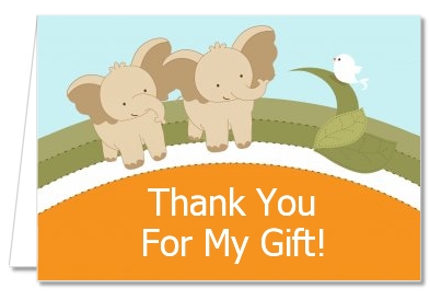 Twin Elephants - Baby Shower Thank You Cards