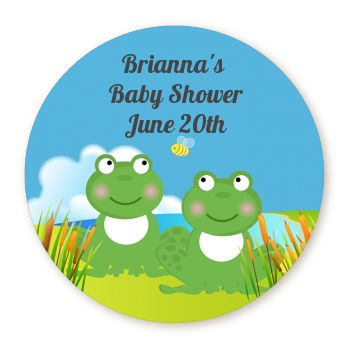  Twin Frogs - Round Personalized Baby Shower Sticker Labels 