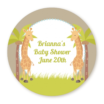  Twin Giraffes - Round Personalized Baby Shower Sticker Labels 