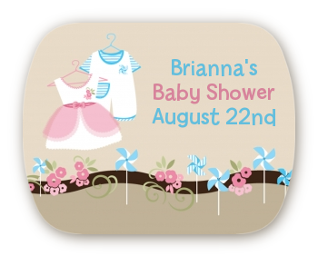 Twin Little Outfits 1 Boy and 1 Girl - Personalized Baby Shower Rounded Corner Stickers