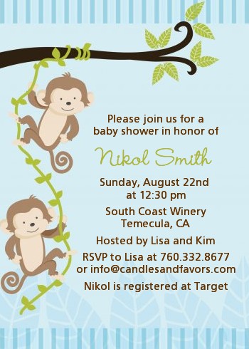 Twin Monkey Boys - Baby Shower Invitations