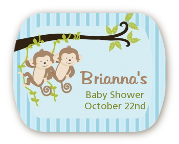 Twin Monkey Boys - Personalized Baby Shower Rounded Corner Stickers