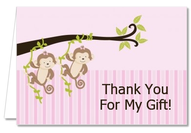 Twin Monkey Girls - Baby Shower Thank You Cards