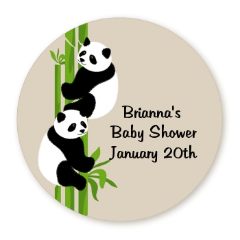  Twin Pandas - Round Personalized Baby Shower Sticker Labels 