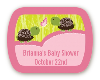 Twin Turtle Girls - Personalized Baby Shower Rounded Corner Stickers