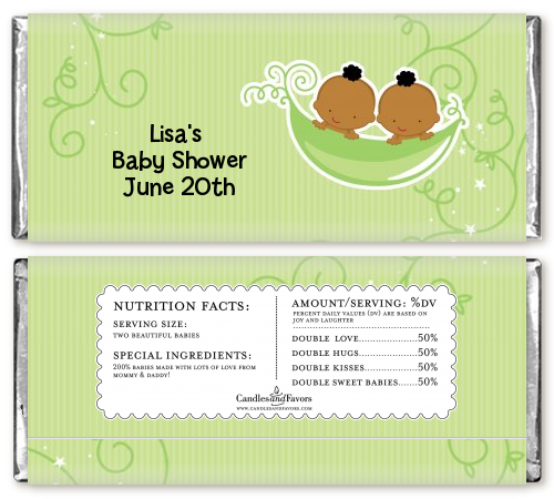  Twins Two Peas in a Pod African American - Personalized Baby Shower Candy Bar Wrappers 2 Boys