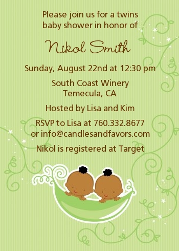  Twins Two Peas in a Pod African American - Baby Shower Invitations Twin Boys