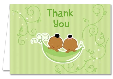  Twins Two Peas in a Pod African American - Baby Shower Thank You Cards 1 Boy 1 Girl