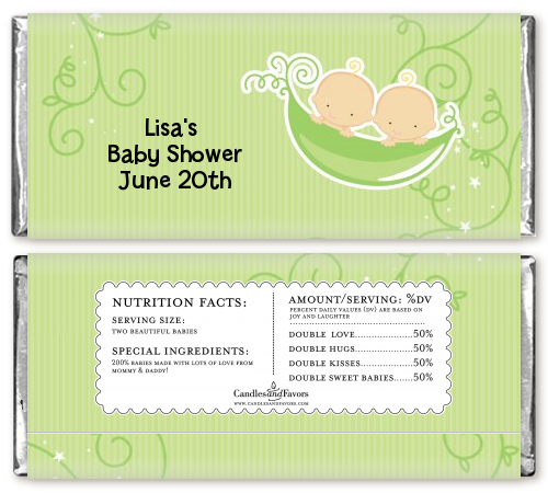  Twins Two Peas in a Pod Caucasian - Personalized Baby Shower Candy Bar Wrappers 2 boys