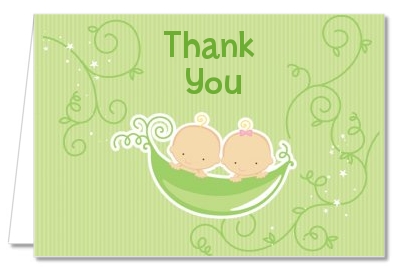  Twins Two Peas in a Pod Caucasian - Baby Shower Thank You Cards 1 Boy 1 Girl