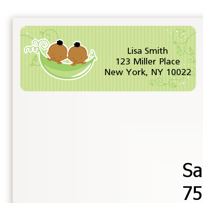  Twins Two Peas in a Pod African American - Baby Shower Return Address Labels 1 Boy 1 Girl