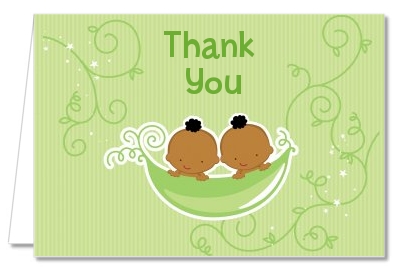  Twins Two Peas in a Pod African American - Baby Shower Thank You Cards 1 Boy 1 Girl