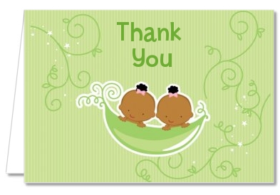  Twins Two Peas in a Pod African American - Baby Shower Thank You Cards 1 Boy 1 Girl