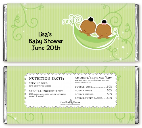  Twins Two Peas in a Pod African American - Personalized Baby Shower Candy Bar Wrappers 2 Boys