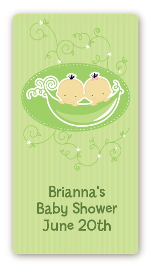  Twins Two Peas in a Pod Asian - Custom Rectangle Baby Shower Sticker/Labels Two Girls