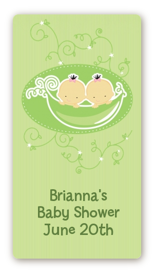  Twins Two Peas in a Pod Asian - Custom Rectangle Baby Shower Sticker/Labels Two Girls