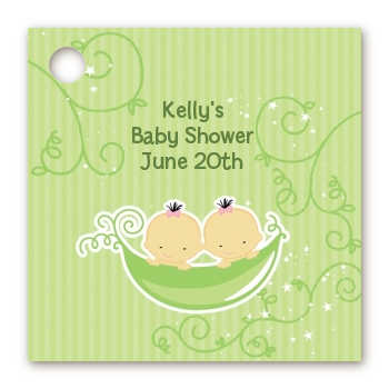  Twins Two Peas in a Pod Asian - Personalized Baby Shower Card Stock Favor Tags 1 Boy 1 Girl