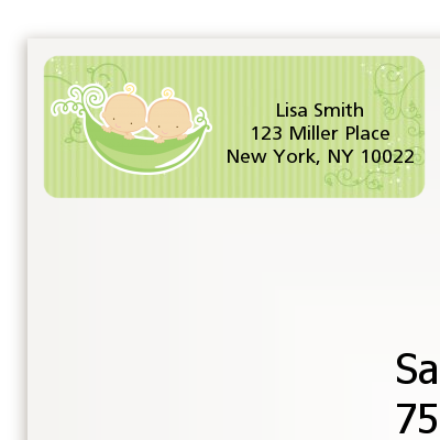  Twins Two Peas in a Pod Caucasian - Baby Shower Return Address Labels 1 Boy 1 Girl