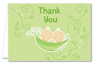  Twins Two Peas in a Pod Caucasian - Baby Shower Thank You Cards 1 Boy 1 Girl