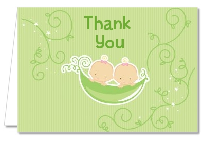  Twins Two Peas in a Pod Caucasian - Baby Shower Thank You Cards 1 Boy 1 Girl