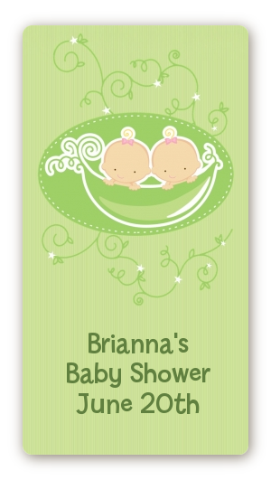  Twins Two Peas in a Pod Caucasian - Custom Rectangle Baby Shower Sticker/Labels Two Boys