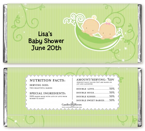  Twins Two Peas in a Pod Caucasian - Personalized Baby Shower Candy Bar Wrappers 2 boys