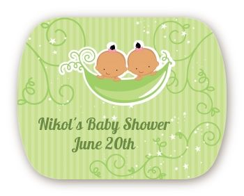  Twins Two Peas in a Pod Hispanic - Personalized Baby Shower Rounded Corner Stickers Two Boys