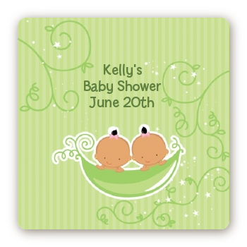  Twins Two Peas in a Pod Hispanic - Square Personalized Baby Shower Sticker Labels 2 Boys