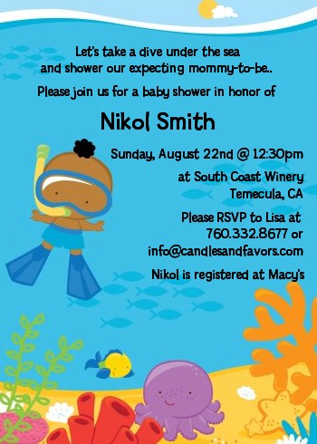 Under the Sea African American Baby Boy Snorkeling - Baby Shower Invitations