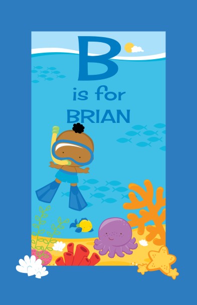 Under the Sea African American Baby Boy Snorkeling - Personalized Baby Shower Nursery Wall Art