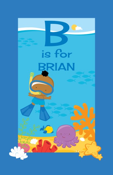 Under the Sea African American Baby Boy Snorkeling - Personalized Baby Shower Nursery Wall Art