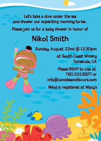 Under the Sea African American Baby Girl Snorkeling - Baby Shower Invitations