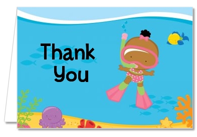 Under the Sea African American Baby Girl Snorkeling - Baby Shower Thank You Cards
