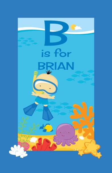 Under the Sea Asian Baby Boy Snorkeling - Personalized Baby Shower Nursery Wall Art