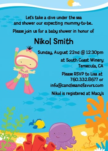 Under the Sea Asian Baby Girl Snorkeling - Baby Shower Invitations