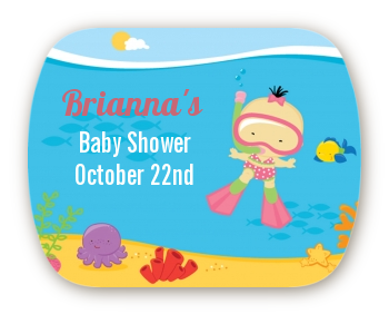 Under the Sea Asian Baby Girl Snorkeling - Personalized Baby Shower Rounded Corner Stickers