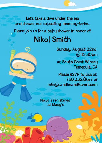 Under the Sea Baby Boy Snorkeling - Baby Shower Invitations