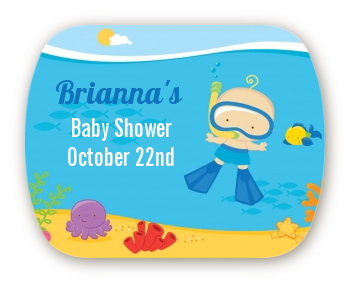 Under the Sea Baby Boy Snorkeling - Personalized Baby Shower Rounded Corner Stickers