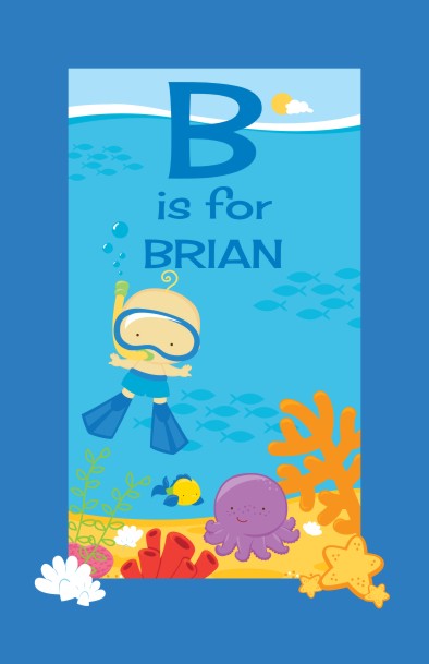 Under the Sea Baby Boy Snorkeling - Personalized Baby Shower Nursery Wall Art