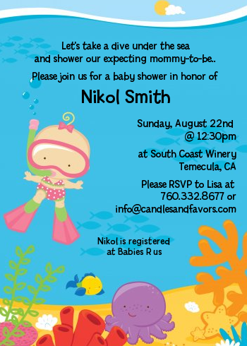 Under the Sea Baby Girl Snorkeling - Baby Shower Invitations