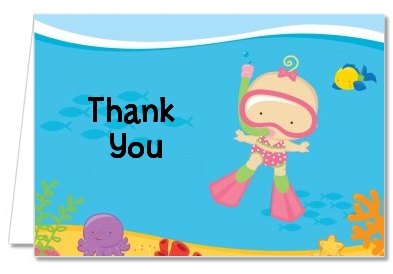 Under the Sea Baby Girl Snorkeling - Baby Shower Thank You Cards