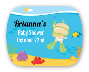 Under the Sea Baby Snorkeling - Personalized Baby Shower Rounded Corner Stickers