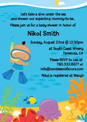 Under the Sea Hispanic Baby Boy Snorkeling - Baby Shower Invitations