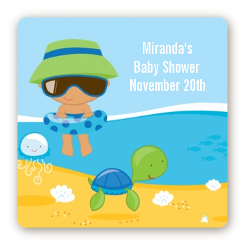 Beach Baby Hispanic Boy - Square Personalized Baby Shower Sticker Labels