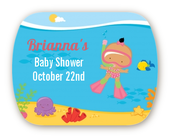 Under the Sea Hispanic Baby Girl Snorkeling - Personalized Baby Shower Rounded Corner Stickers